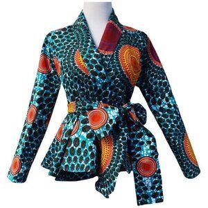 D'Iyanu Multicolor African Print Cotton Peplum Wrap Jacket